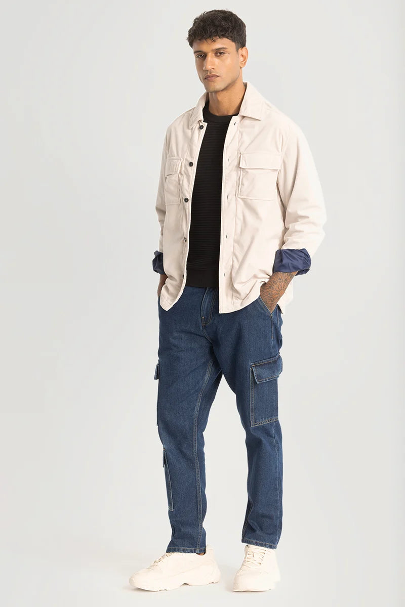 Cream Suede Double Pocket Overshirt