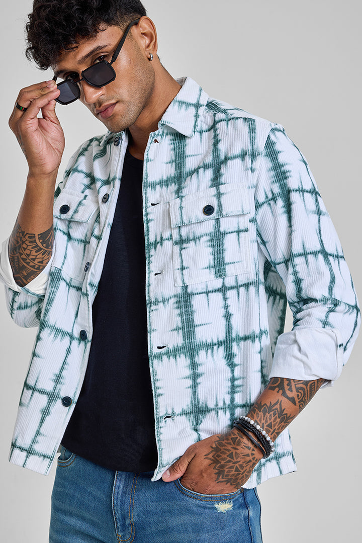 White Abstract Corduroy Overshirt