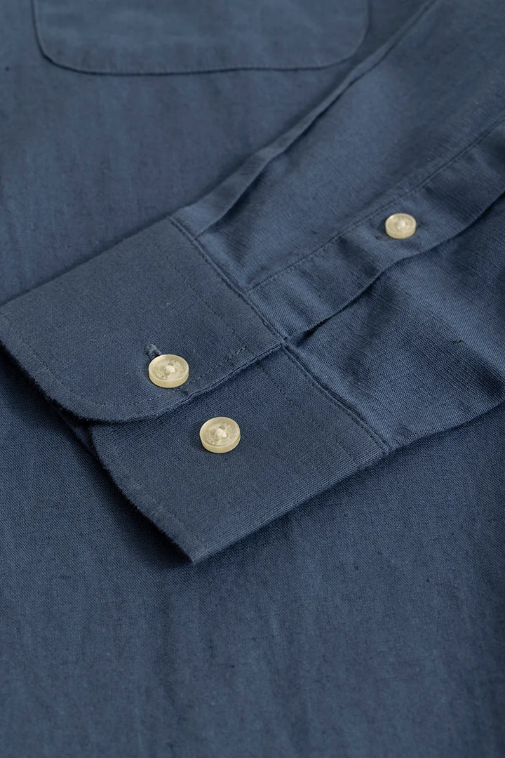 Claudio Blue Plain Linen Shirt