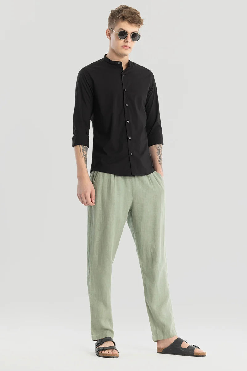 Black Plain Mandarin Shirt