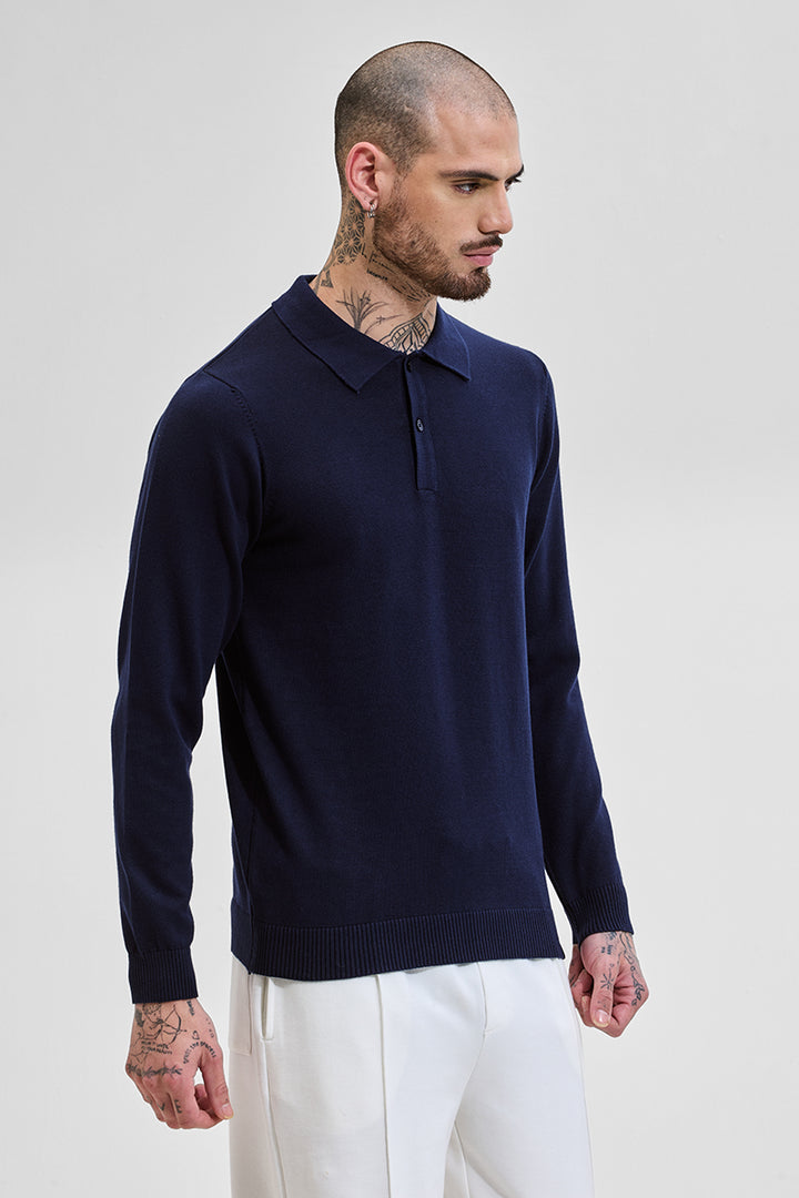 Core Lab Navy Slim Fit Knitted Polo T-Shirt