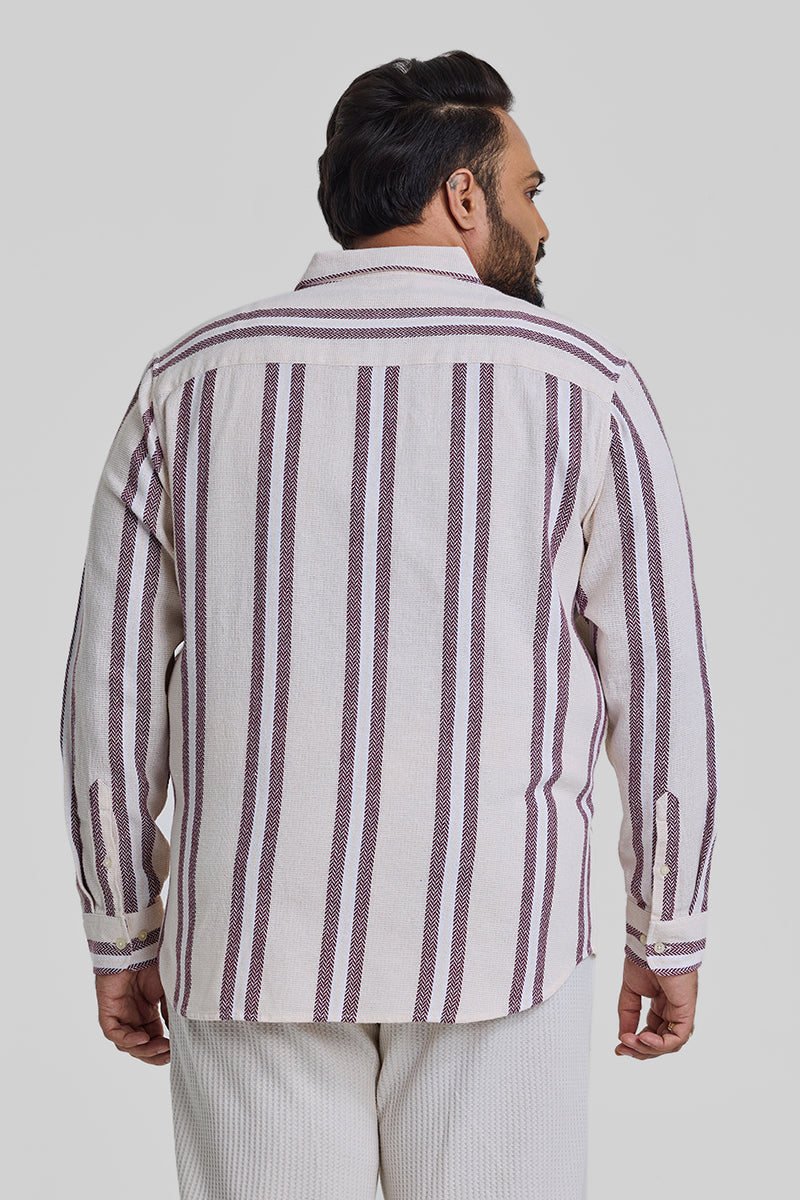 Cream Stripes Casual Plus Size Shirt