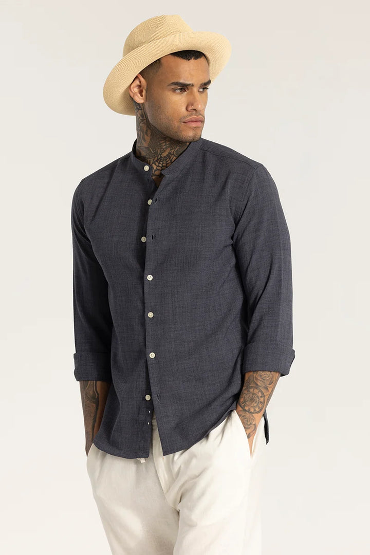 Grey Mandarin Linen Shirt