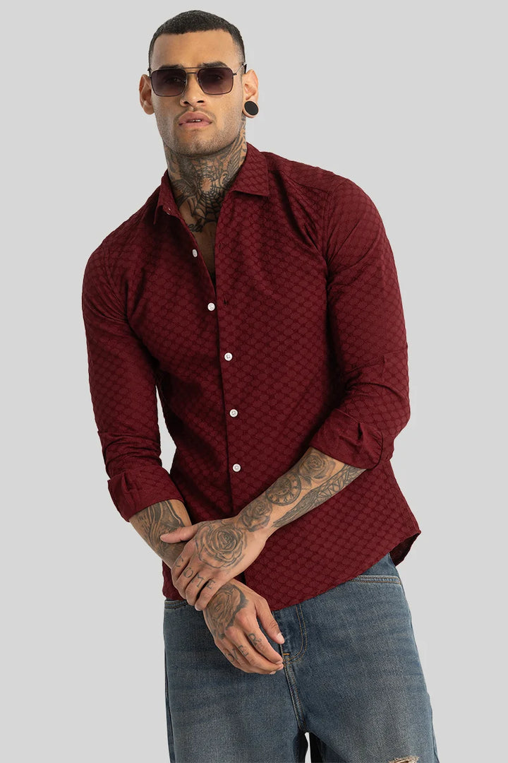 Maroon Textured Stretch Shirt