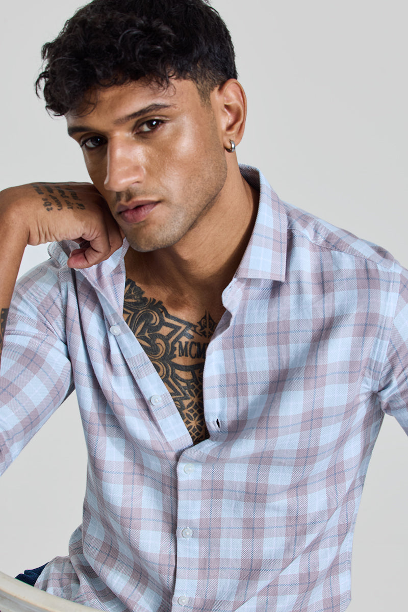 Light Blue Checks Slim Fit Shirt