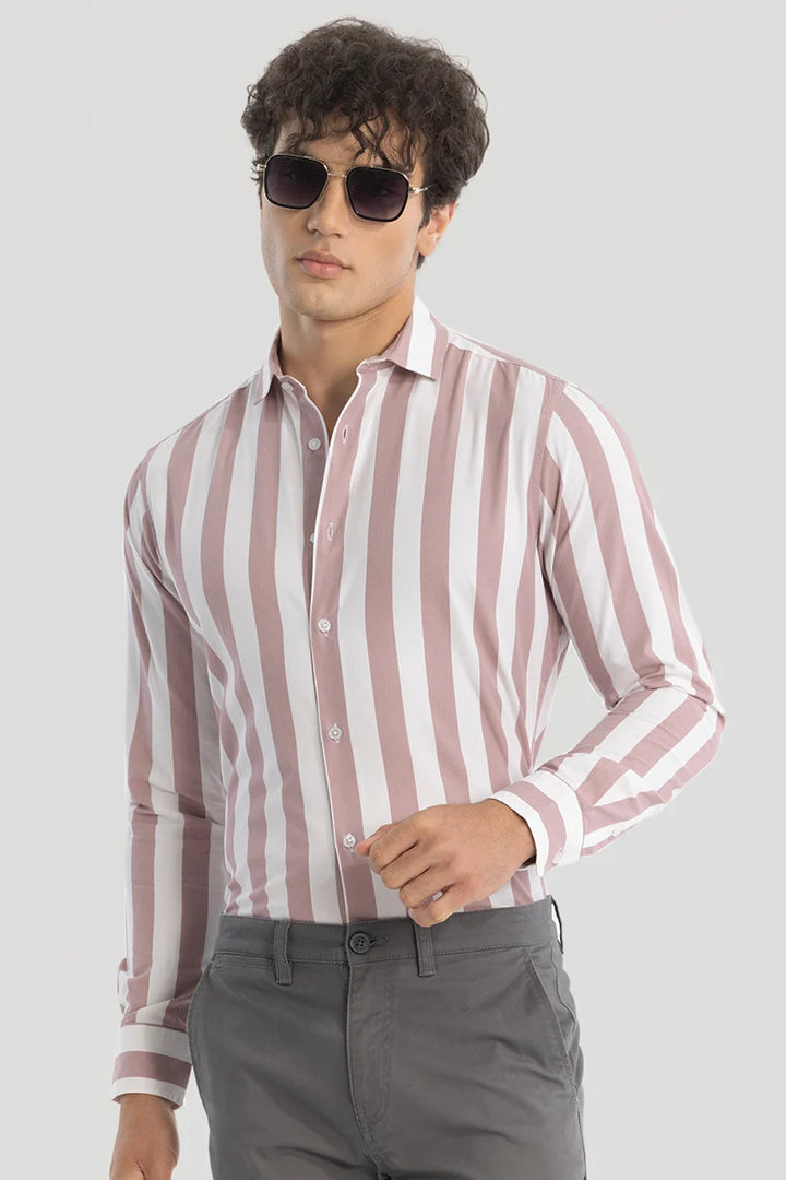 Mauve Slim Fit Stripes Shirt