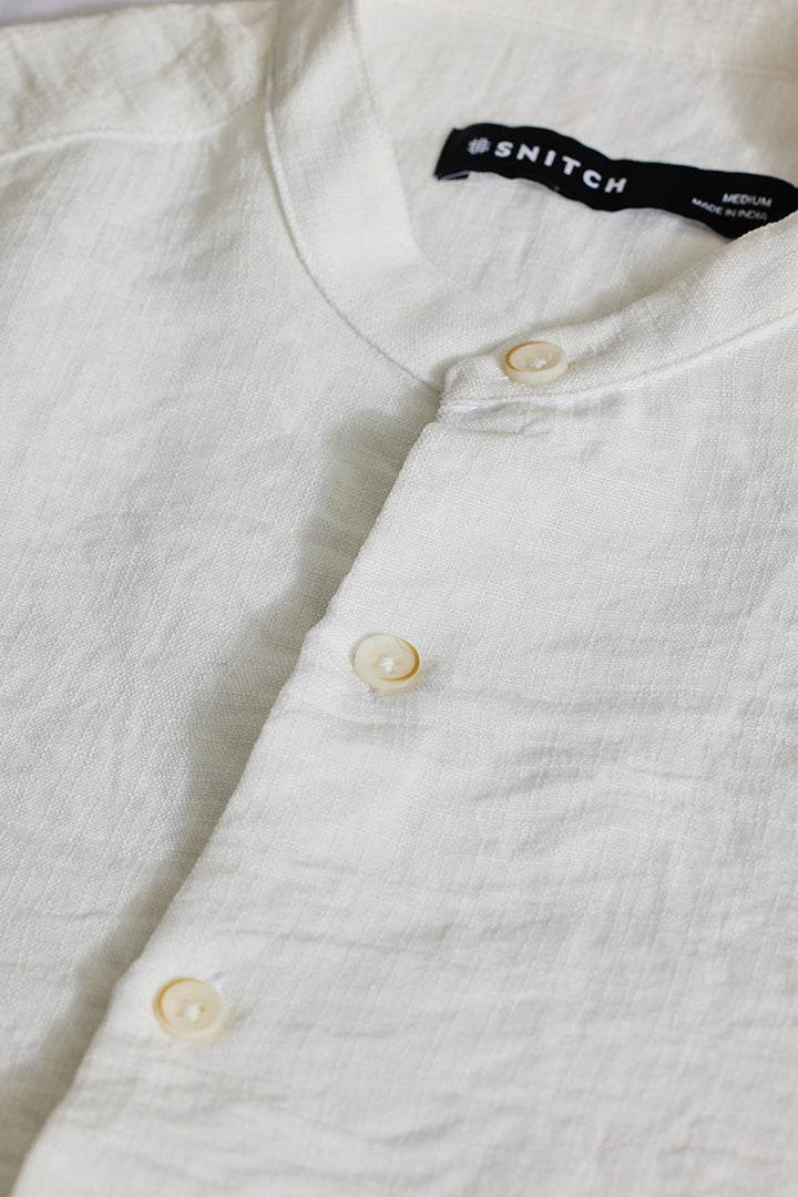 White Mandarin Textured Shirt