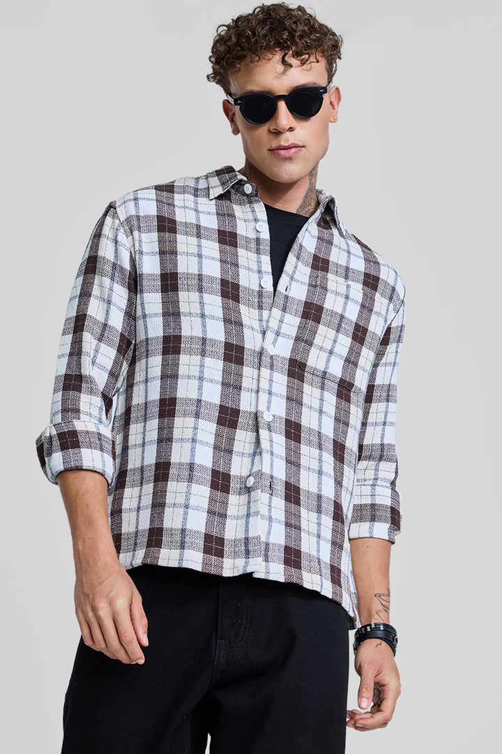 Dark Brown Box Fit Tartan Shirt