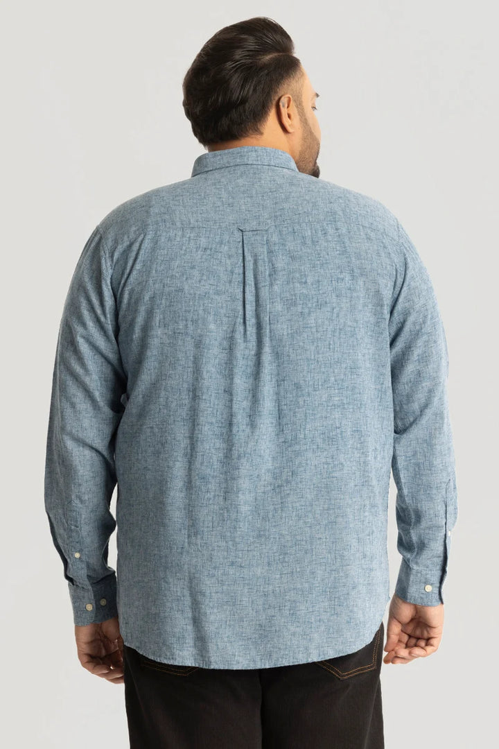 Blue Linen Blend Plus Size Shirt