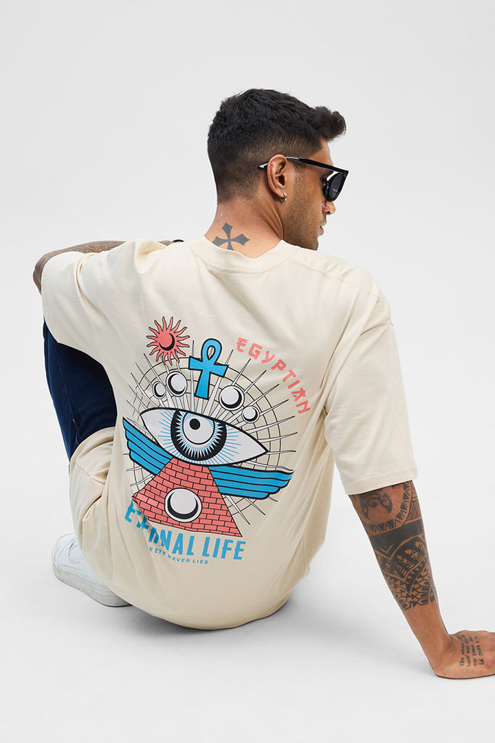 Eternal Life Cream Printed Oversized Fit T-Shirt