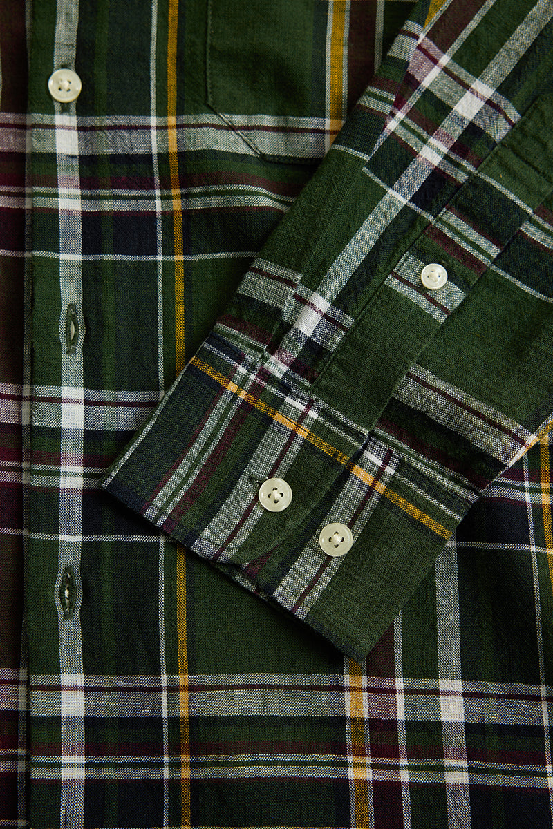 Dark Green Checks Linen Shirt