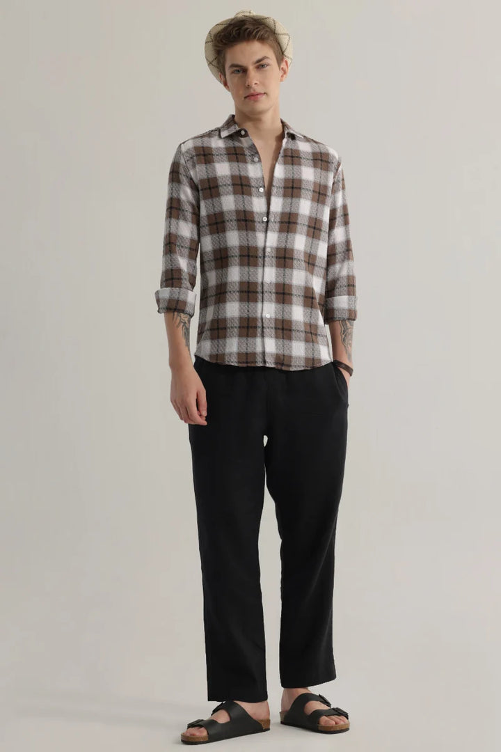 Plaided Dark Brown Check Shirt