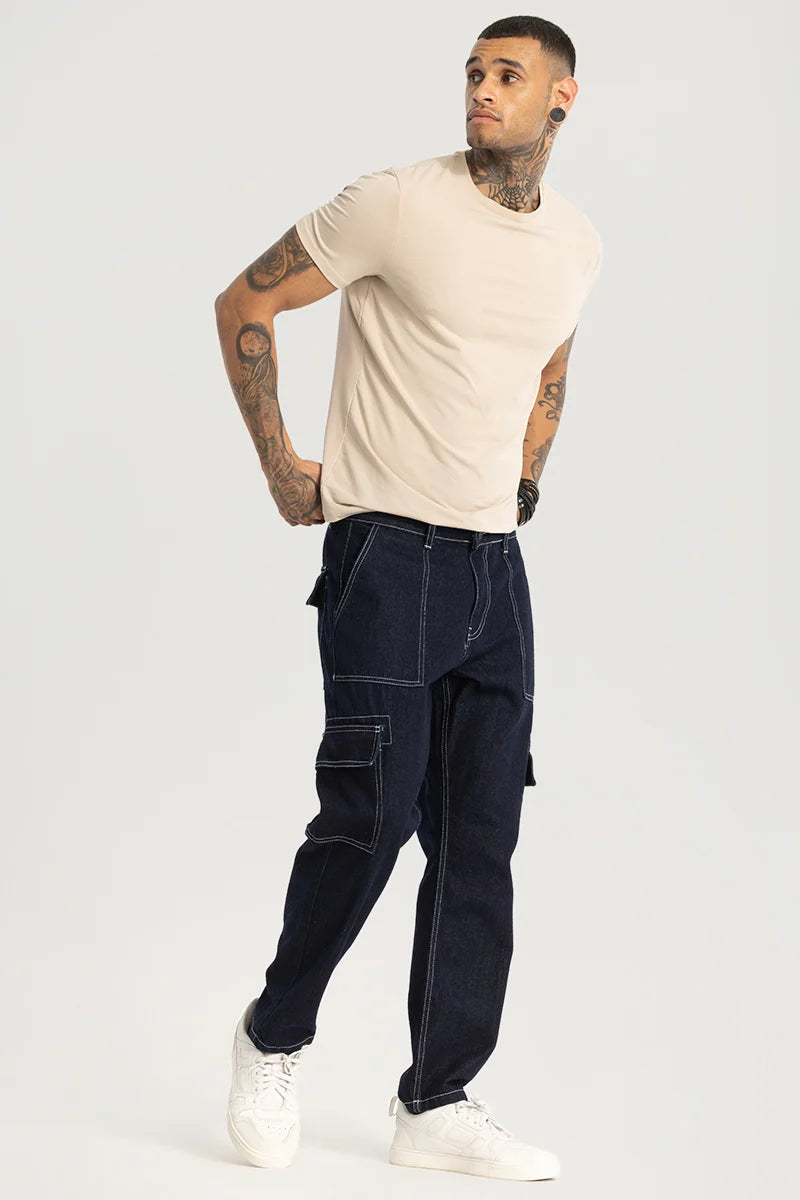 Navy Plain Baggy Fit Jeans