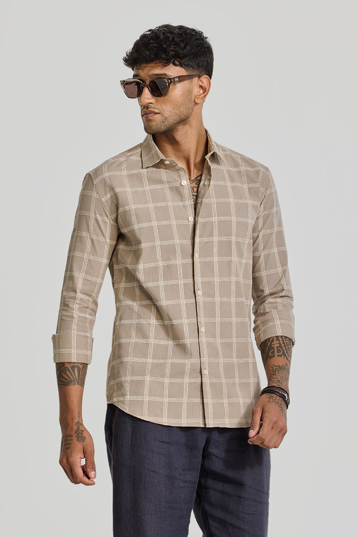 Beige Checks Slim Fit Shirt