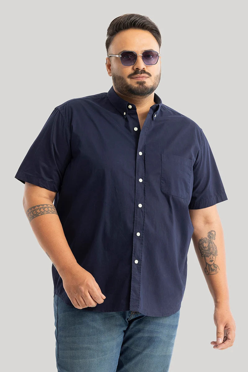 Downtown Navy Oxford Plus Size Shirt