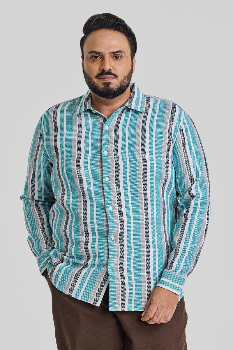 Turquoise Stripes Casual Plus Size Shirt