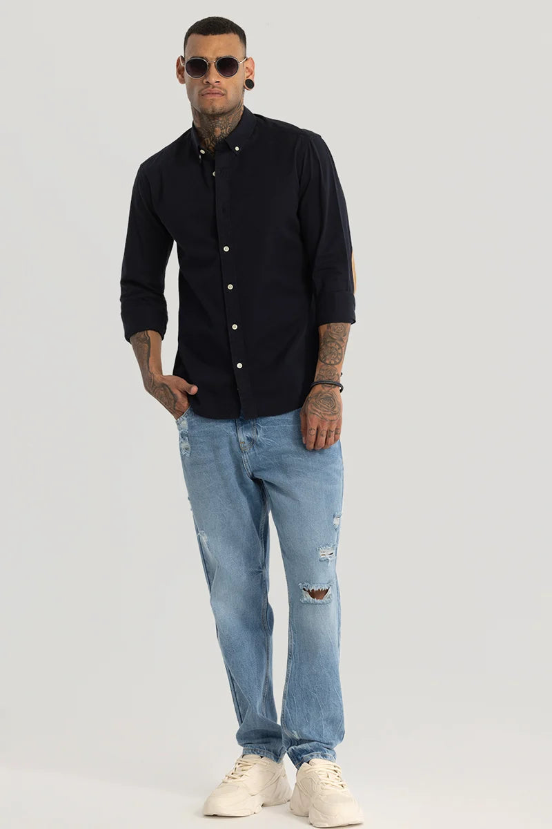 Navy Elbow Patch Oxford Shirt