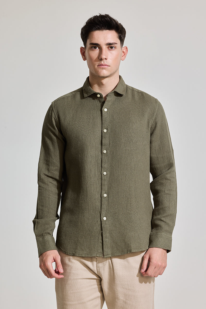 Olive Slim Fit Textured Shirt