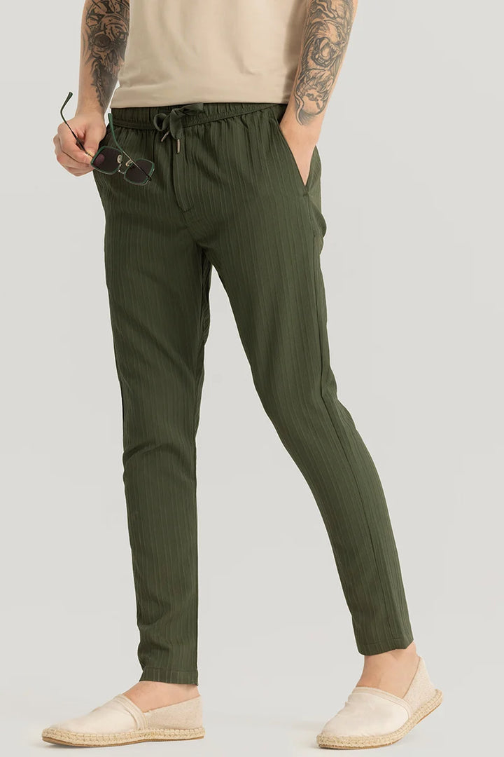 Harbor Olive Plain Slim Fit Pants