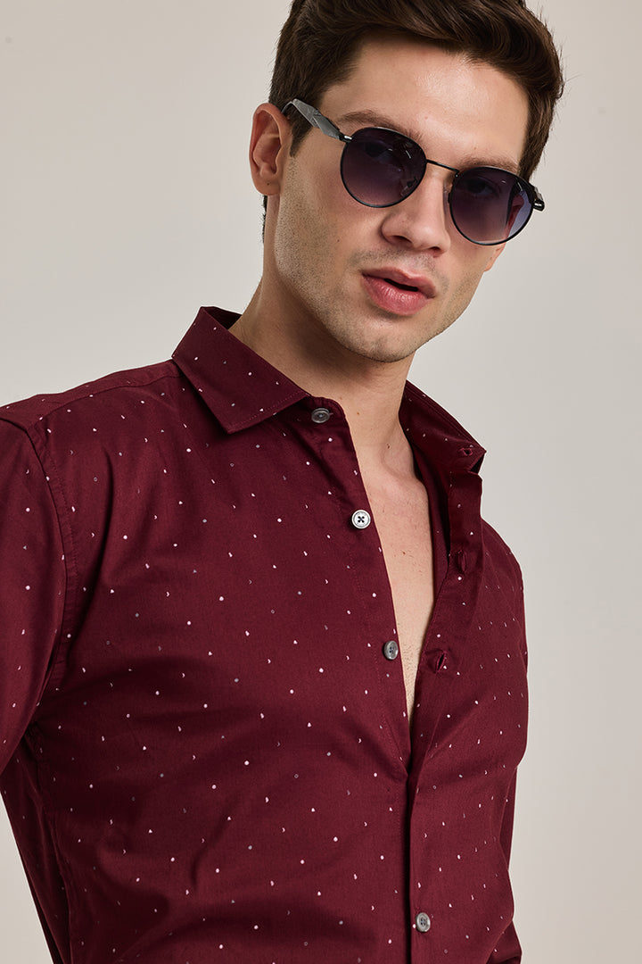 Maroon Printed Slim Fit Shirt