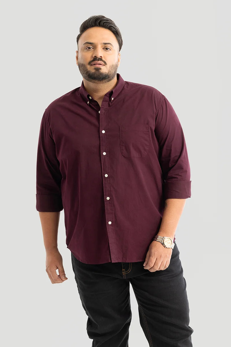 Marco Oxford Maroon Plain Plus Size Shirt