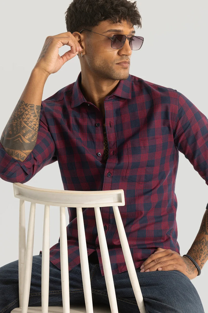 Navy Slim Fit Checks Shirt