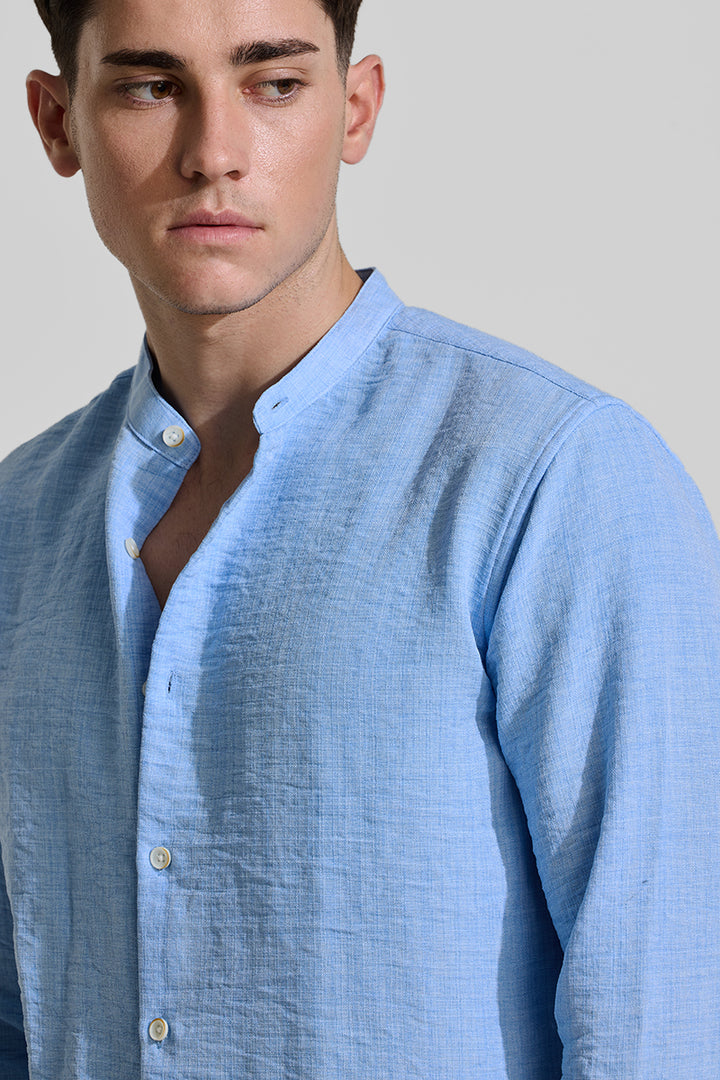 Blue Mandarin Textured Shirt