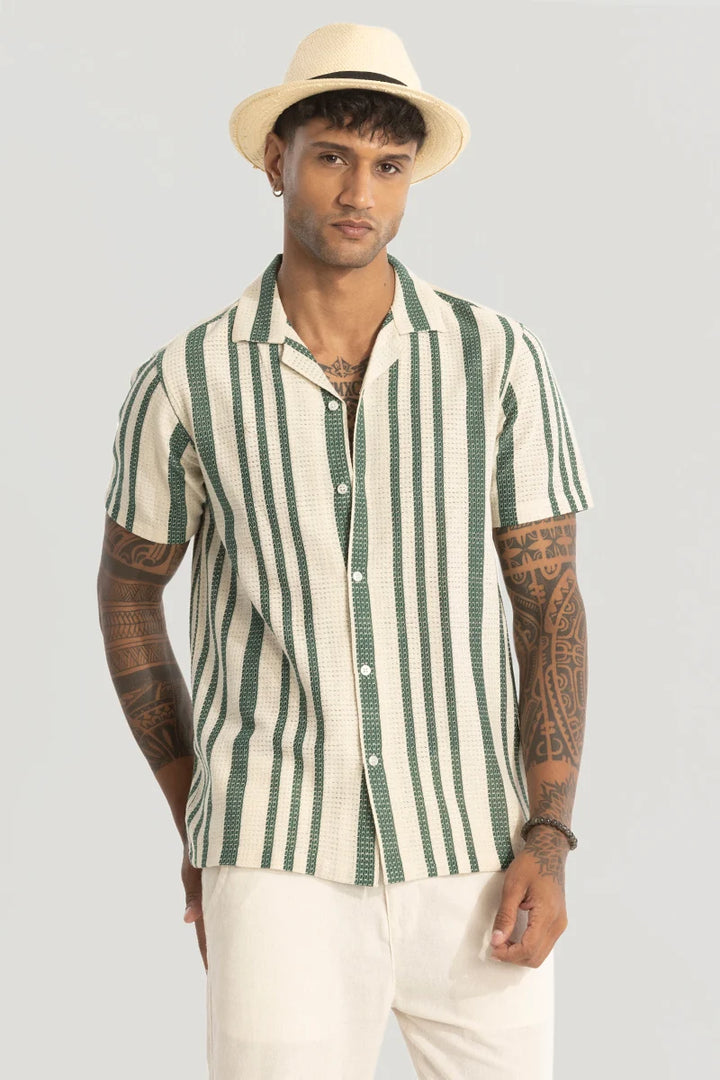 Green Stripe Crochet Shirt