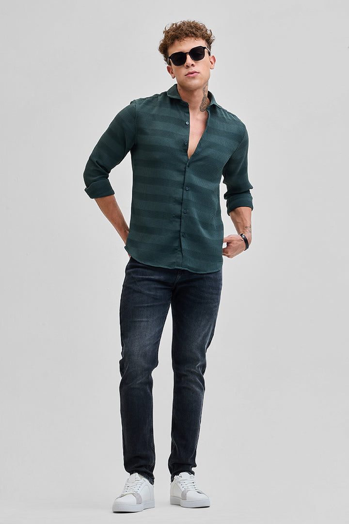 Green Textured Slim Fit Shirt