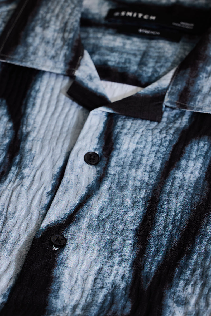 Blue Textured Cuban Shirt