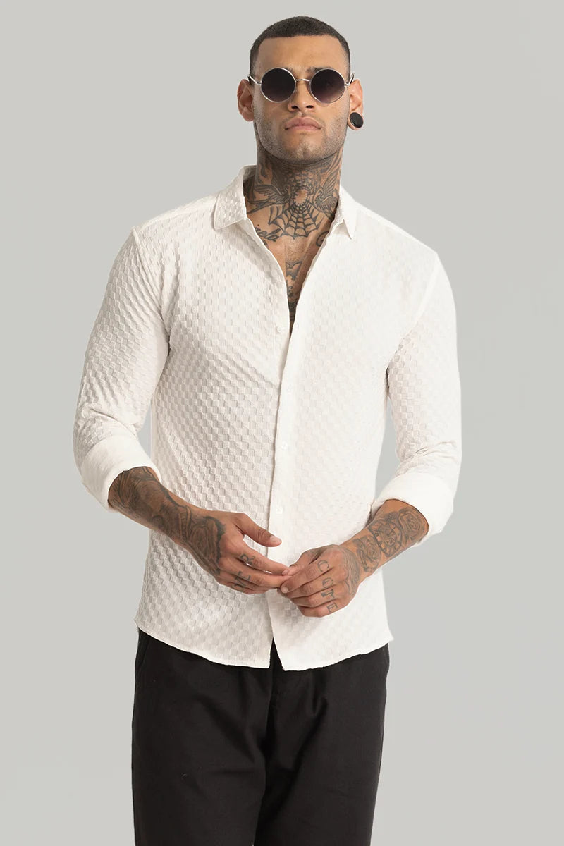 White Slim Fit Textured Shirt