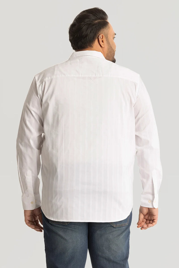 White Self Stripe Textured Plus Size Shirt