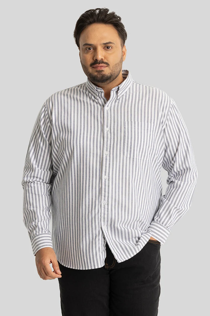 Fortunato Greyish Blue Stripes Plus Size Shirt