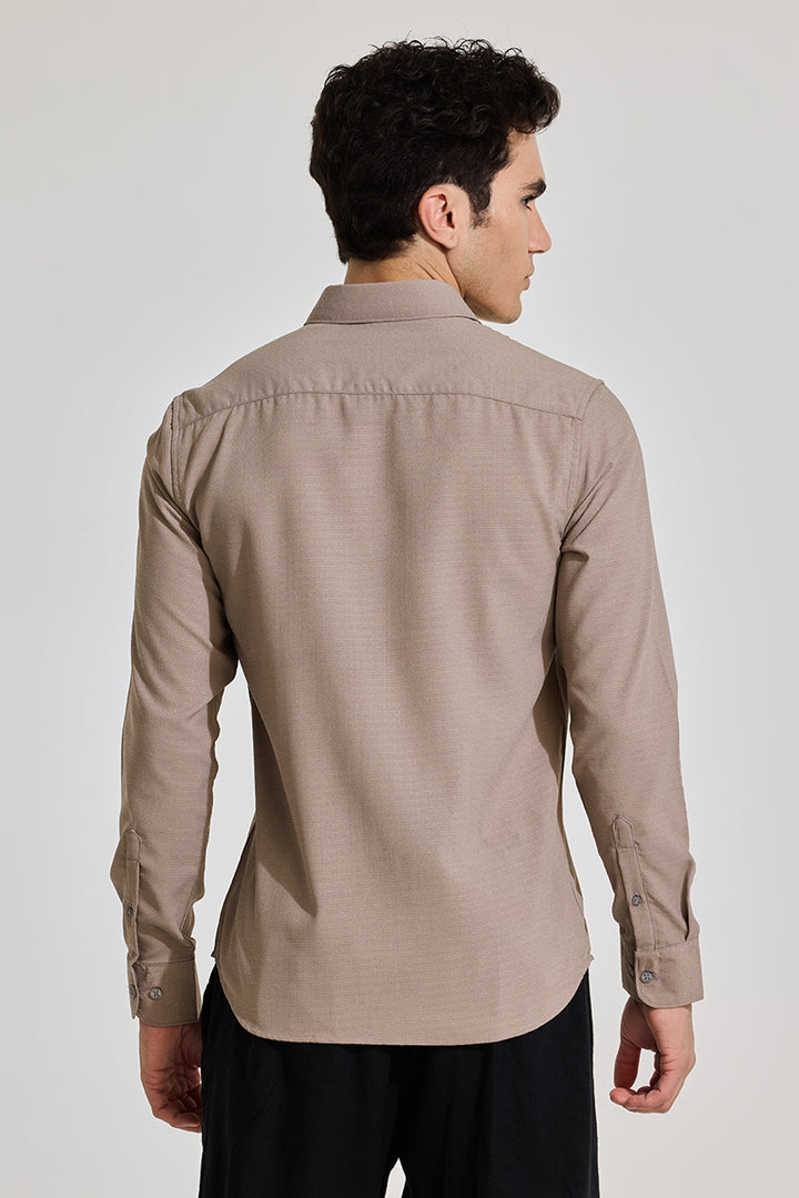 Light Brown Textured Slim Fit Shirt