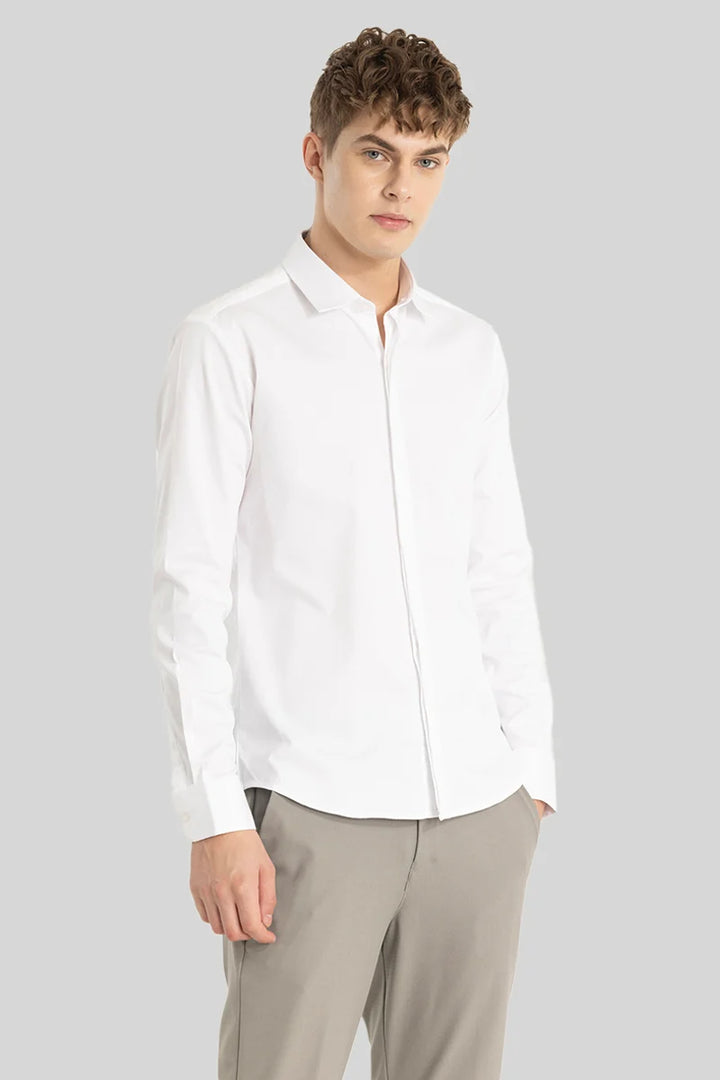 White Concealed Placket Shirt