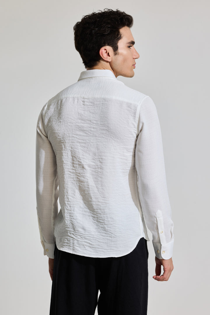 White Textured Slim Fit Shirt