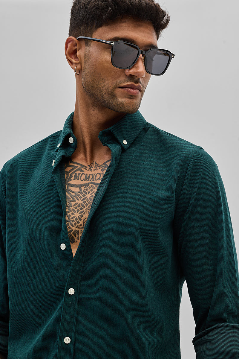 Dark Green Slim Fit Corduroy Shirt