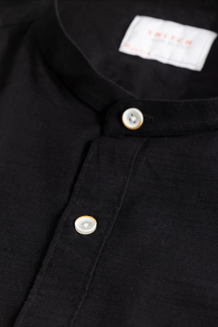 Mandarique Black Linen Blend Shirt