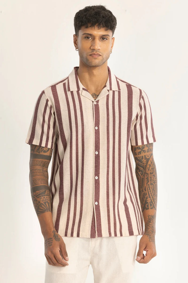 Maroon Stripe Crochet Shirt