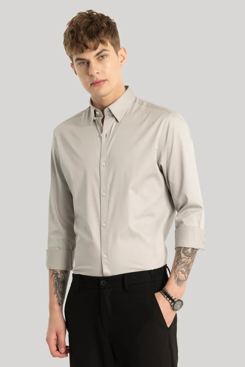 Satin Stretch Grey Plain Shirt