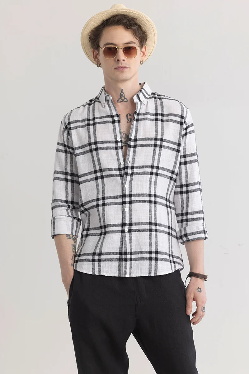 Buy Men's Checksque White Checkered Shirt Online | Snitch – SNITCH