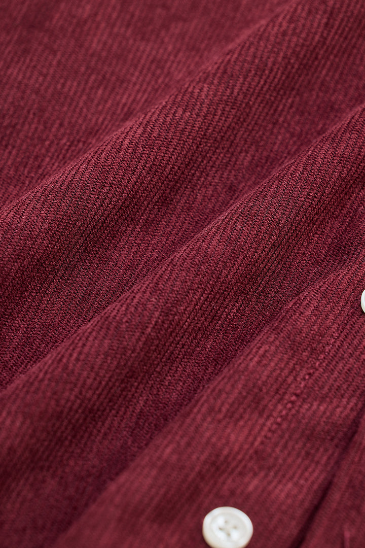 Maroon Slim Fit Corduroy Shirt