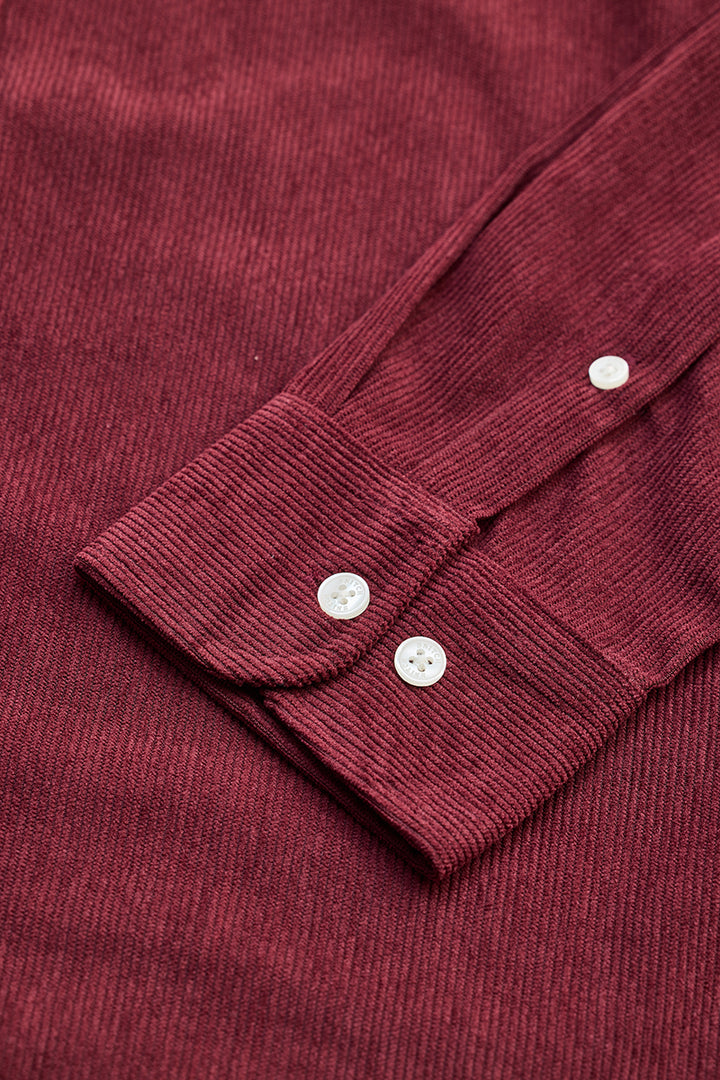 Maroon Slim Fit Corduroy Shirt