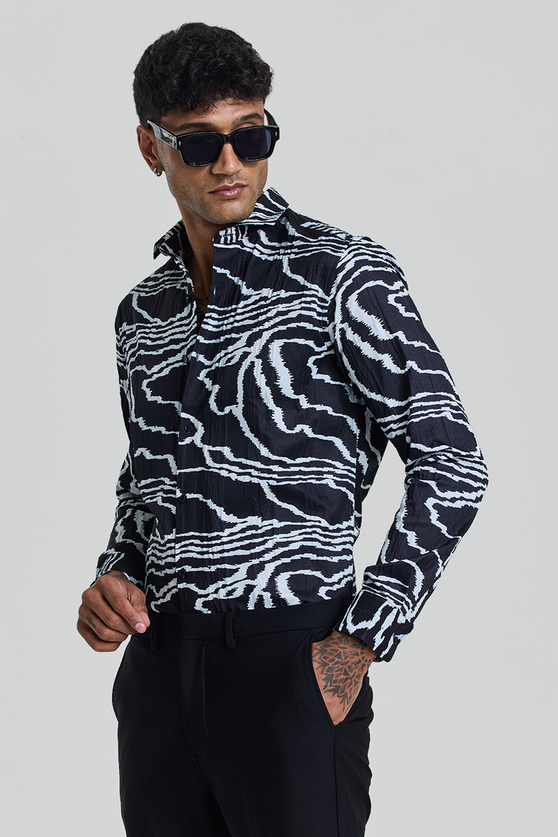 Charcoal Grey Abstract Slim Fit Shirt