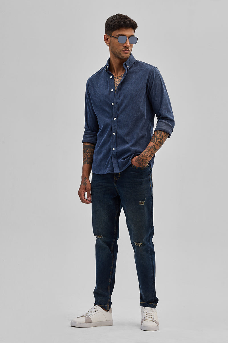 Blue Slim Fit Corduroy Shirt