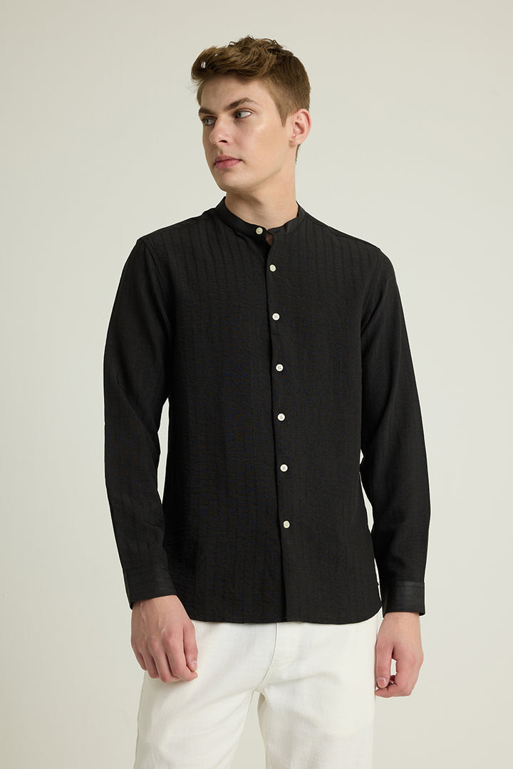 Black Mandarin Textured Shirt