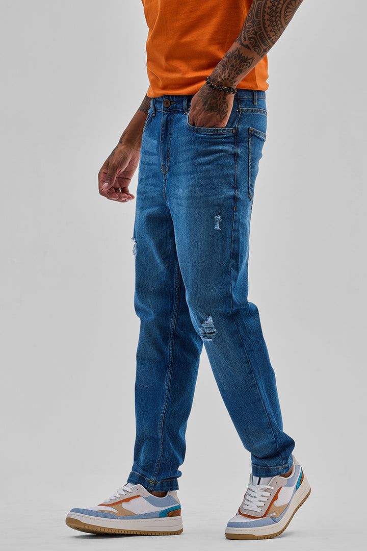 Blue Distressed Slim Fit Jeans