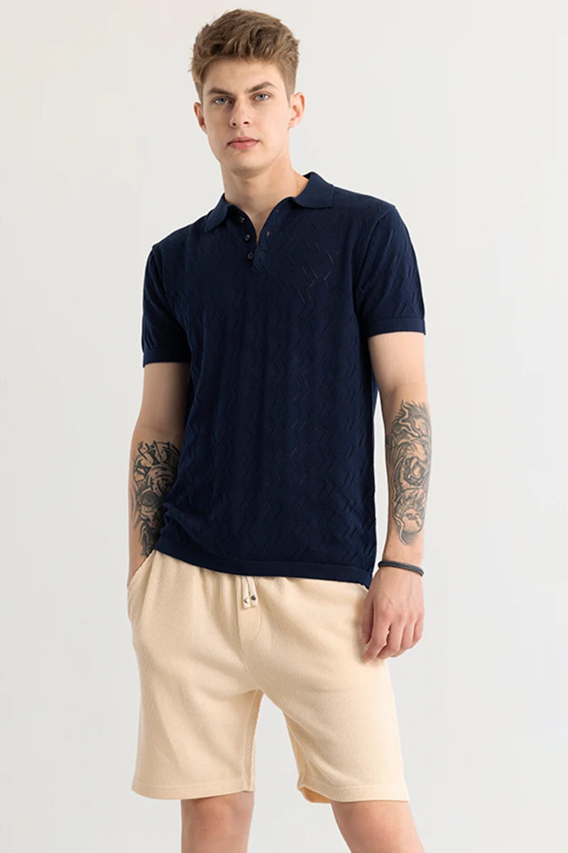 Baldassare Blue Knitted Polo T-Shirt