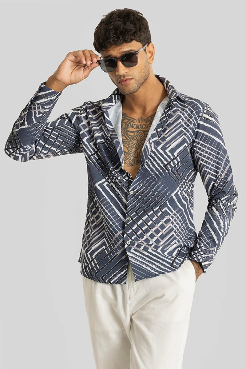 Momentum Greyish Blue Geometric Shirt