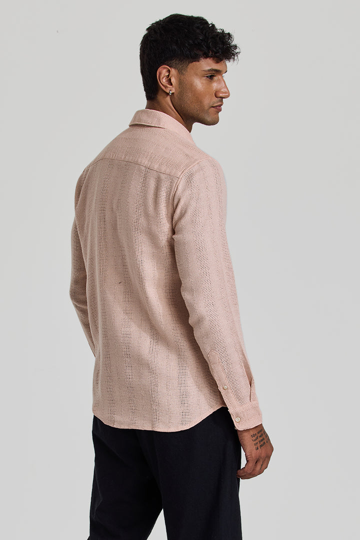 Peach Knitted Slim Fit Shirt